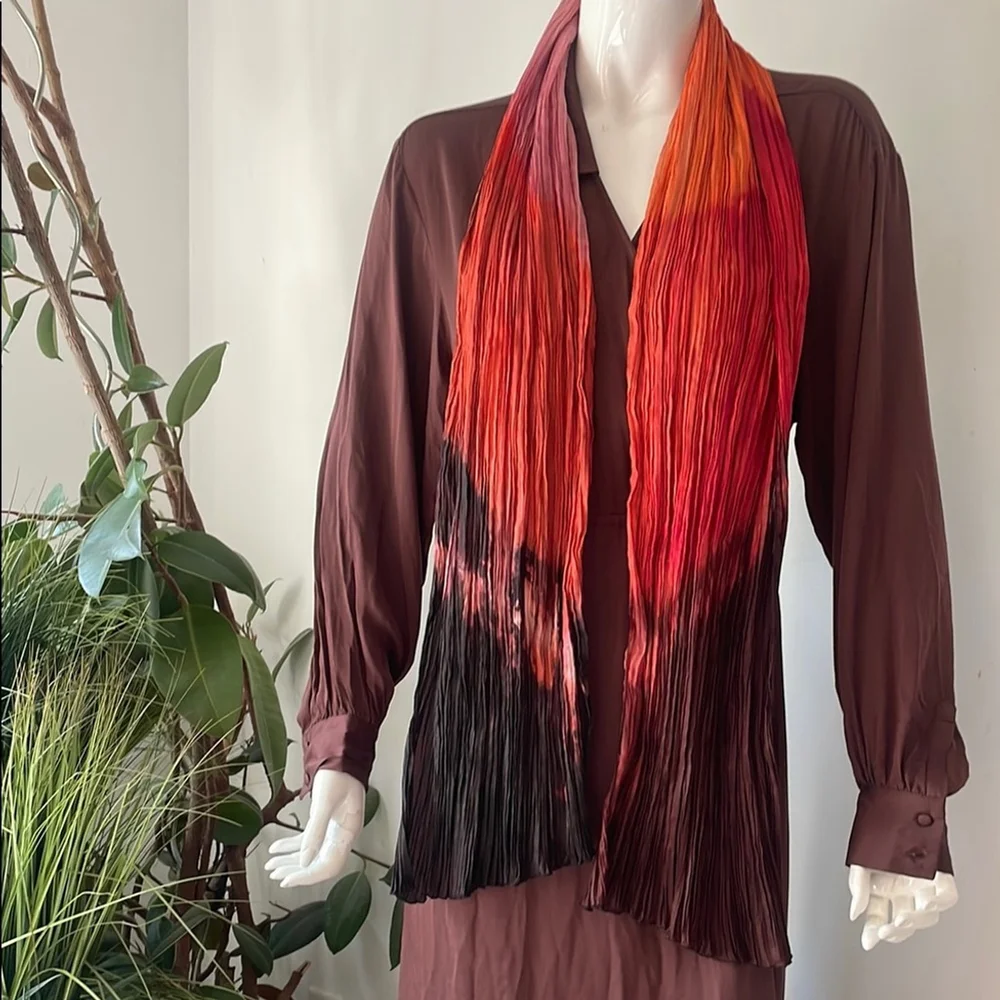 Vibrant Red and Orange Pleated Scarf gradient scarf long shawl